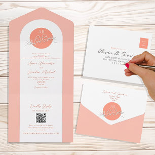 Unique Coral Wedding All In One Invitation