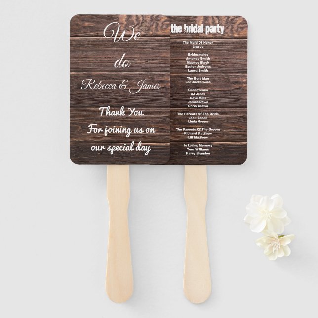 Unique Country Rustic Wedding Program Hand Fan (Front and Back)