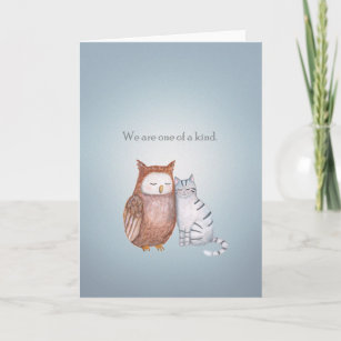 Unique Couple Anniversary I love you Cat and Owl Card