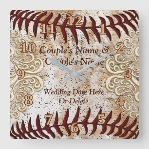Unique Couple's PERSONALIZED Baseball Wedding Gift Square Wall Clock
