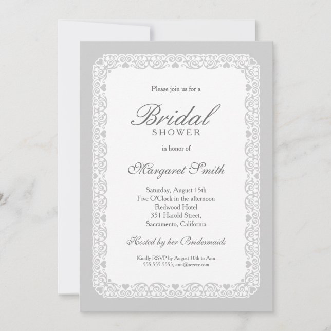 Unique Creative Grey Vintage Bridal Shower Invitation (Front)