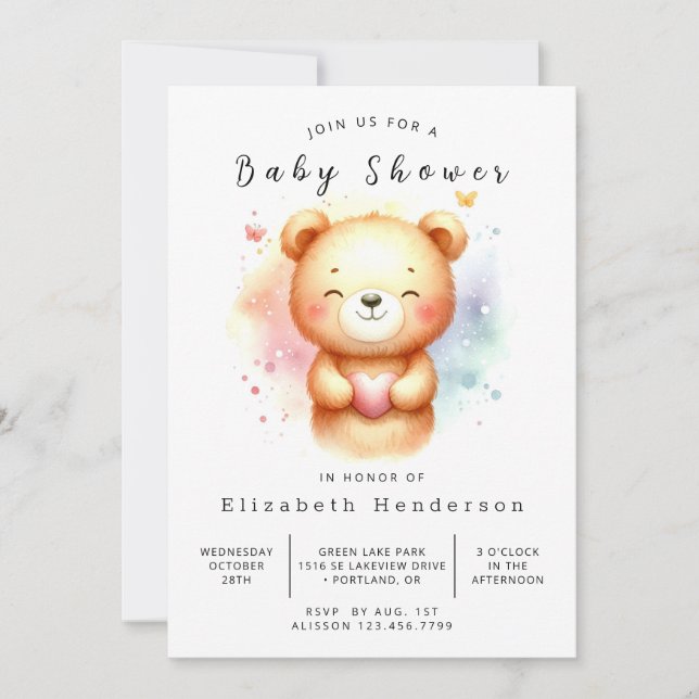Unique Custom Bear Baby Shower Invitation (Front)