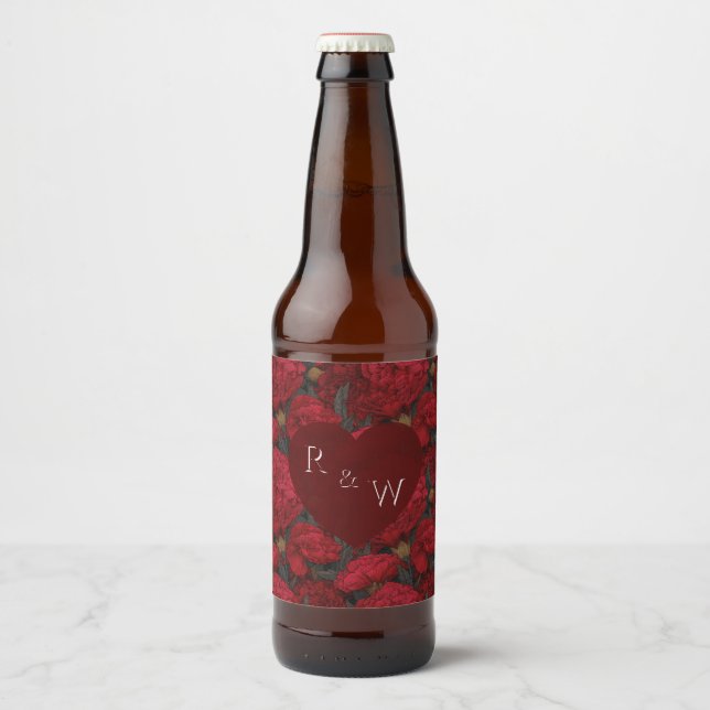Unique Custom Carnation Inspired Lakeside Wedding Beer Bottle Label (Front)