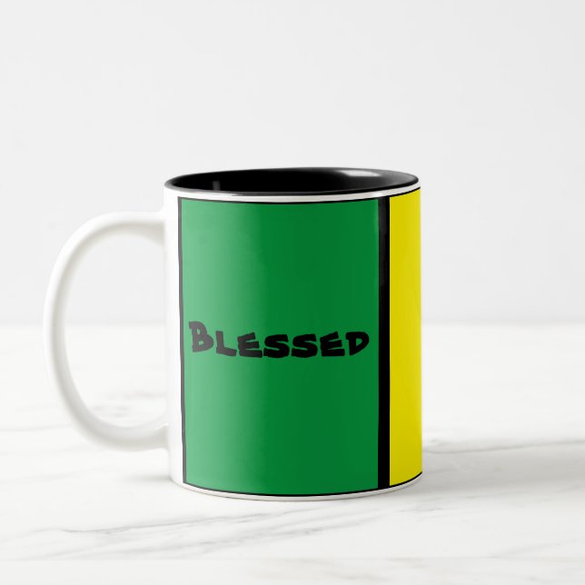 Unique Custom Jamaica Rasta Green Yellow Red Colou Two-Tone Coffee Mug (Left)