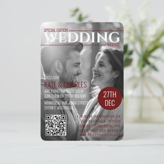 Unique Custom Magazine QR code| RSVP | Website | Card (Standing Front)
