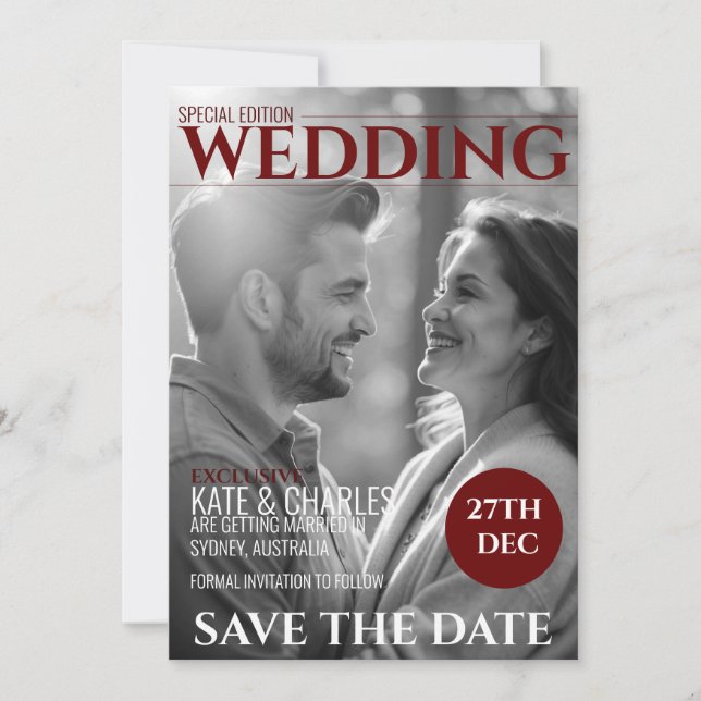 Unique Custom Magazine Style Save the date Invitation (Front)