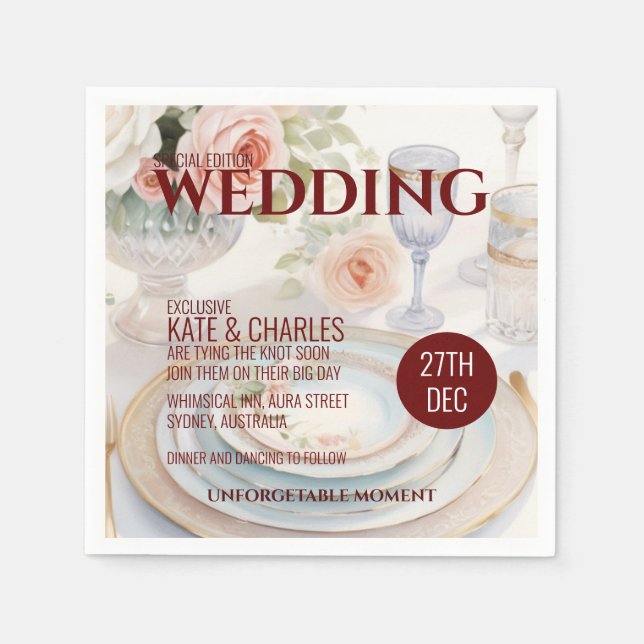 Unique Custom Magazine Style Wedding  Napkin (Front)