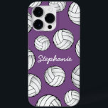 Unique Custom Name Volleyball Purple Case-Mate iPhone 14 Pro Max Case<br><div class="desc">A cool iPhone pro max case featuring a custom name and a smattering of volleyballs against a pastel purple backdrop.</div>