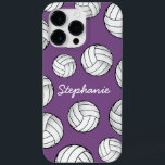 Unique Custom Name Volleyball Purple Case-Mate iPhone 14 Pro Max Case<br><div class="desc">A cool iPhone pro max case featuring a custom name and a smattering of volleyballs against a pastel purple backdrop.</div>