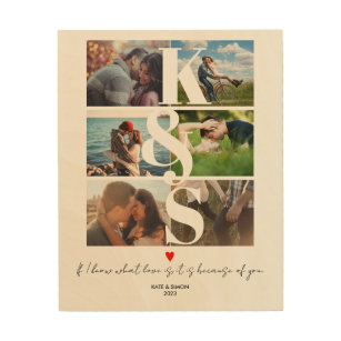 Unique Custom Photo Collage Couples Newlywed Wood Wall Art