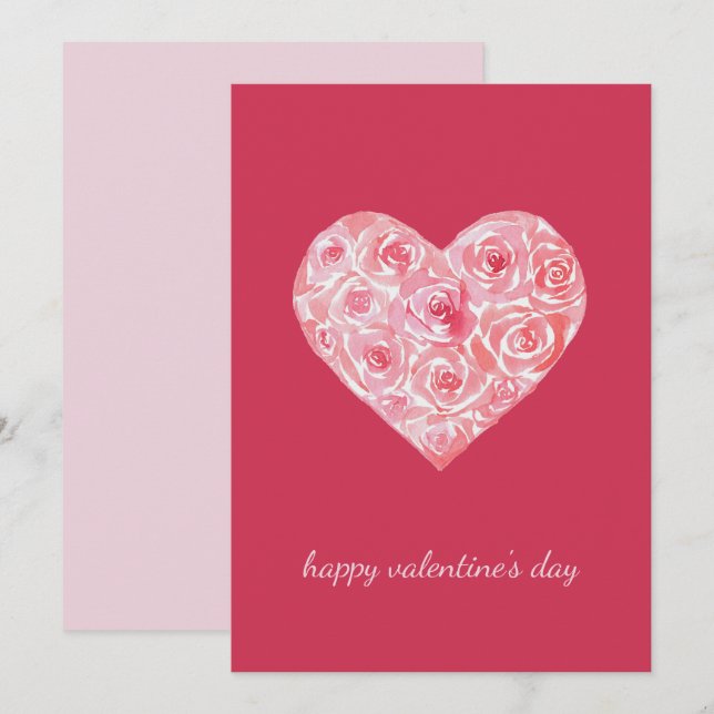 Unique Custom Watercolor Rose Heart Valentines Day Holiday Card (Front/Back)
