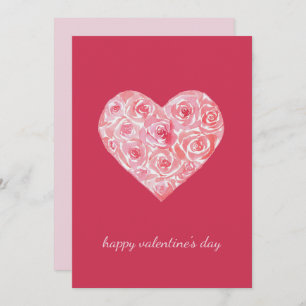 Unique Custom Watercolor Rose Heart Valentines Day Holiday Card