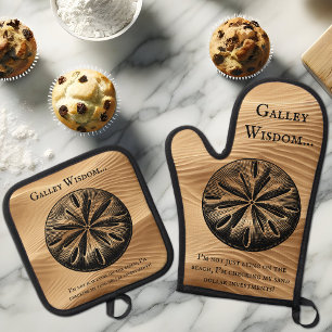 Unique Customised Beach Sand Dollar Galley Wisdom Oven Mitt & Pot Holder Set