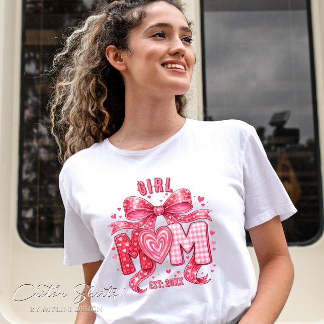 Unique Cute Blush Pink Coquette Bow Girl Mom Tri-Blend Shirt (Creator Uploaded)
