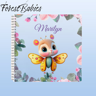 Unique Cute Girl Butterfly with Pink Flowers Notebook