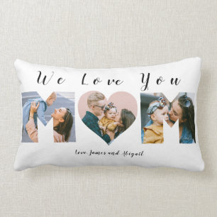 Unique Cute Heart We Love You Mom 3 Photo Collage Lumbar Cushion