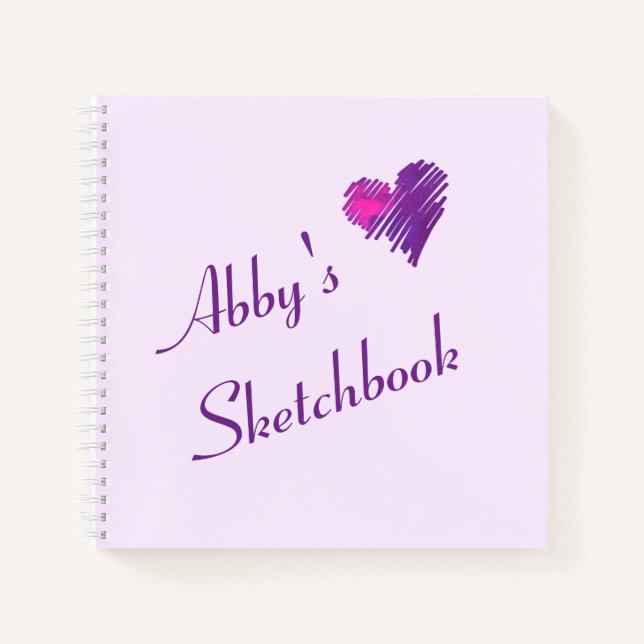 Unique Cute Pink & Purple Heart Doodle Sketchbook Notebook (Front)