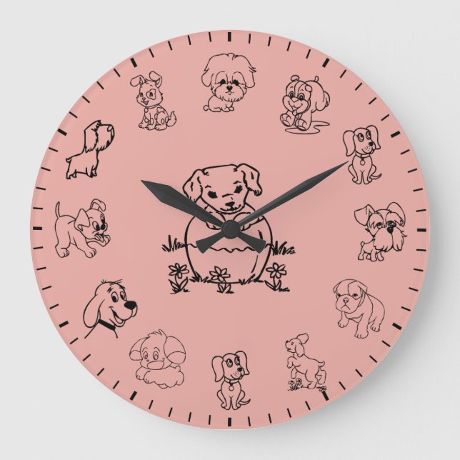 Unique Cute Puppy Dog Themed Large Clock (Front)