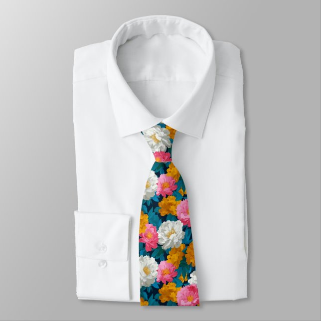 Unique Dads Day Gifts Peonies Tie (Tied)