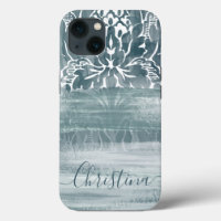 Unique Damask Teal Artsy Brushstrokes 