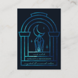 Unique Dark Blue Cosmic Crystal Moon Gem Logo Business Card