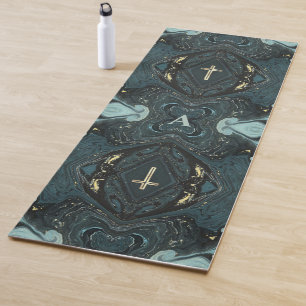Unique Dark Green & Gold Christian Holy Cross Yoga Mat