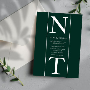 Unique Dark Green & White Couple Initial Wedding Invitation