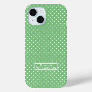 Unique De York Light Green White Polka Dot Pattern iPhone 15 Case