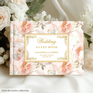 Unique delicate pastel pink gold wedding guestbook