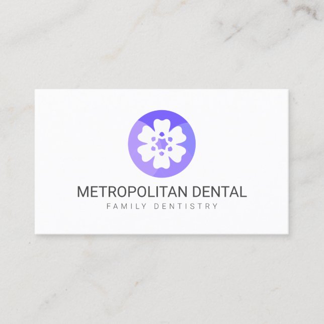 Unique Dentist Purple Tooth Flower Logo Business Card (Front)