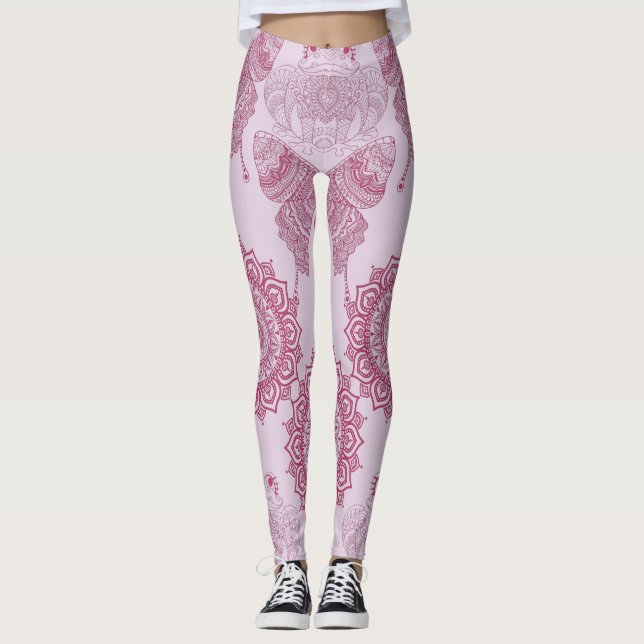 Unique design butterflies Mandala Zen l Yoga pink Leggings (Front)