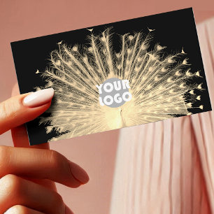Unique Design Golden Peacock Custom Logo on Black Business Card
