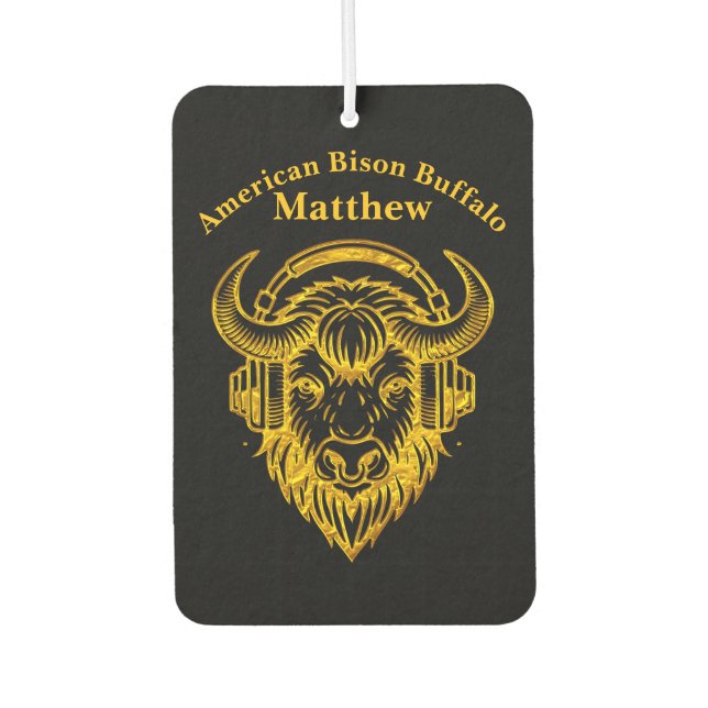 Unique Design of a Bison Wearing Headphones Car Air Freshener (Front)