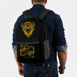 Unique Design of a Bison Wearing Headphones Printed Backpack