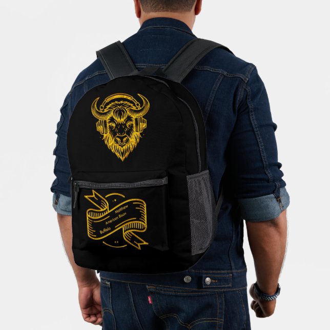 Unique Design of a Bison Wearing Headphones Printed Backpack (Insitu (Model))