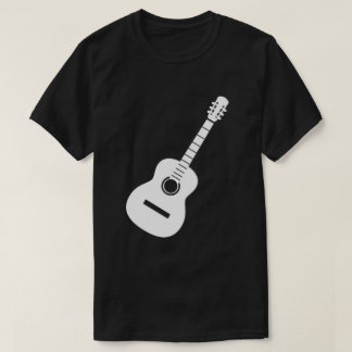 Unique Design White Silhouette Guitar On Black T-Shirt
