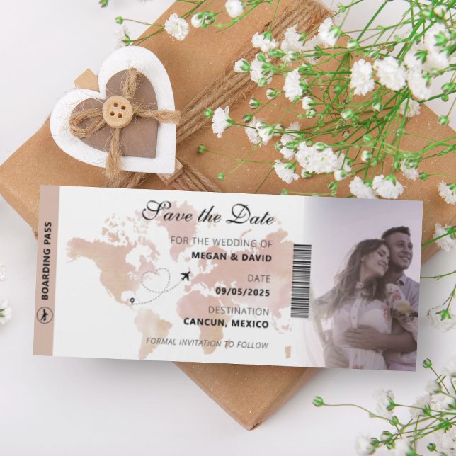 Unique Destination Map Boarding Pass Save the Date Magnetic Invitation (Creator Uploaded)