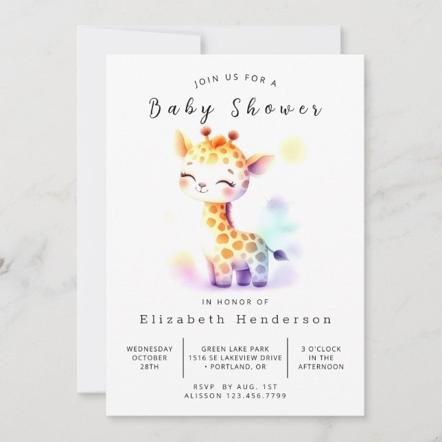  Unique Digital Giraffe Baby Shower Invitation (Front)