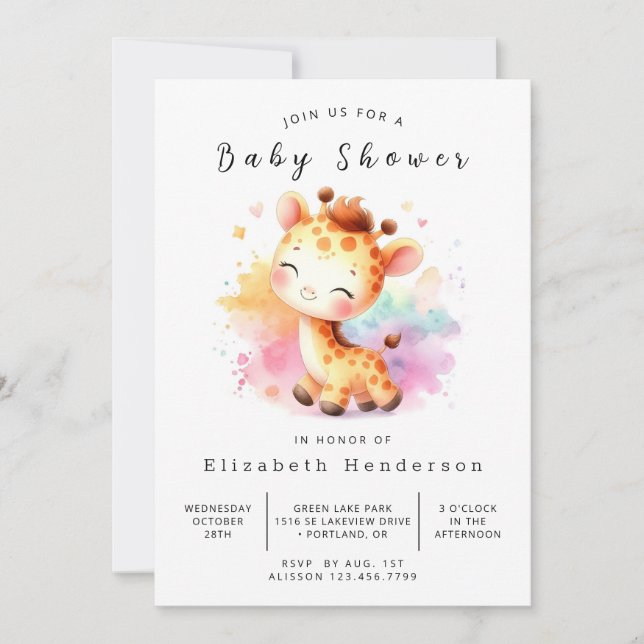 Unique Digital Giraffe Baby Shower Invitation (Front)