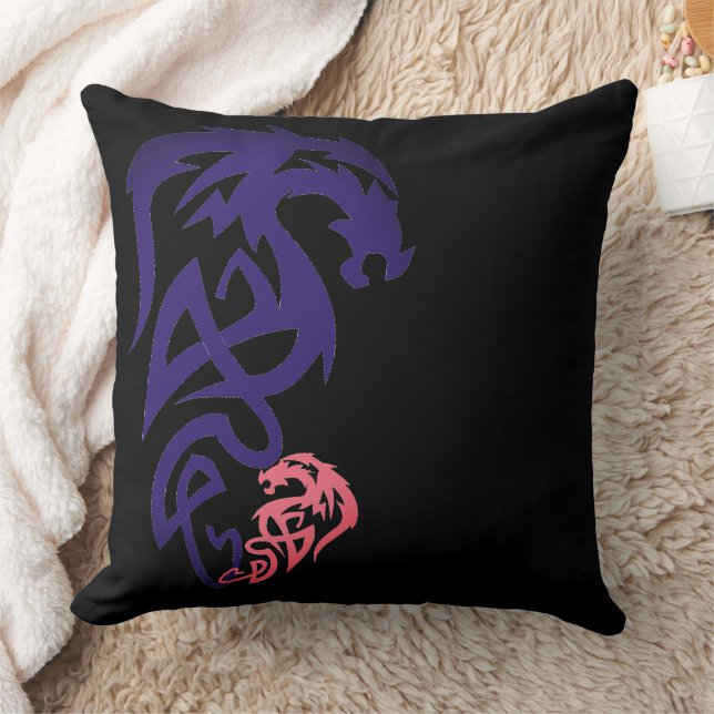 Unique Dragon Simple Black Throw Pillow (Blanket)