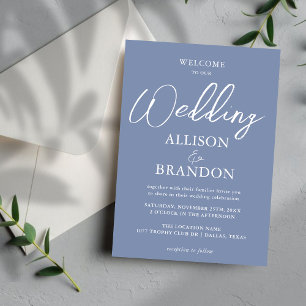Unique Dusty Blue & White Calligraphy Wedding Invitation