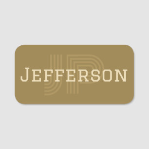Unique Earthy Golden Hue Brown Elegant Monogrammed Name Tag