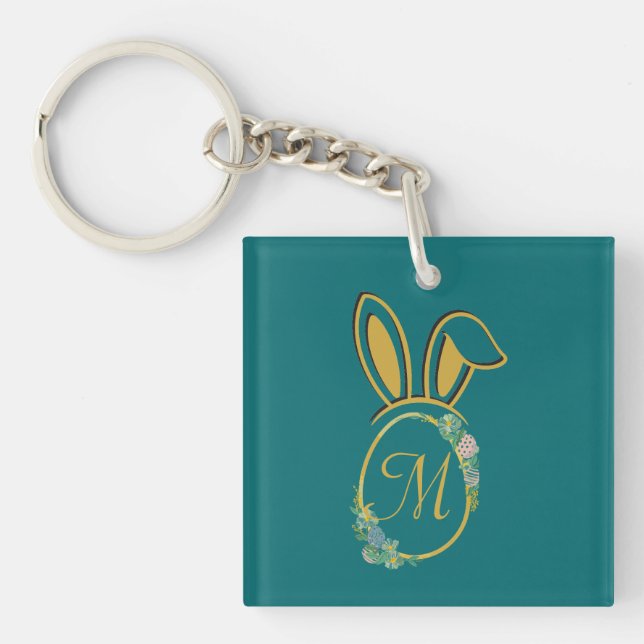 Unique Easter Bunny Monogram Key Ring (Front)