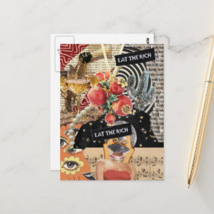 Unique Eat the Rich Mixed Media Collage Postcard