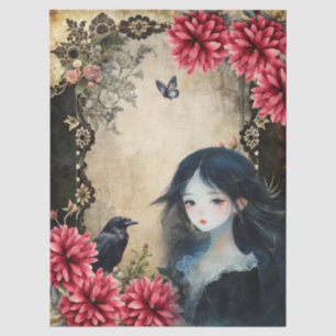 Unique Elegant Asian Gothic Girl Floral Garden  Tissue Paper