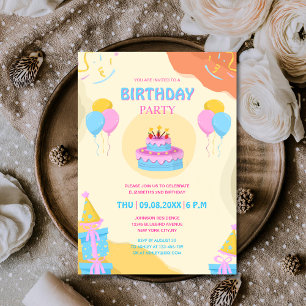 unique elegant colourful kid's birthday  invitation