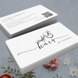 Unique Elegant Floral Scissors Logo QR Code Business Card