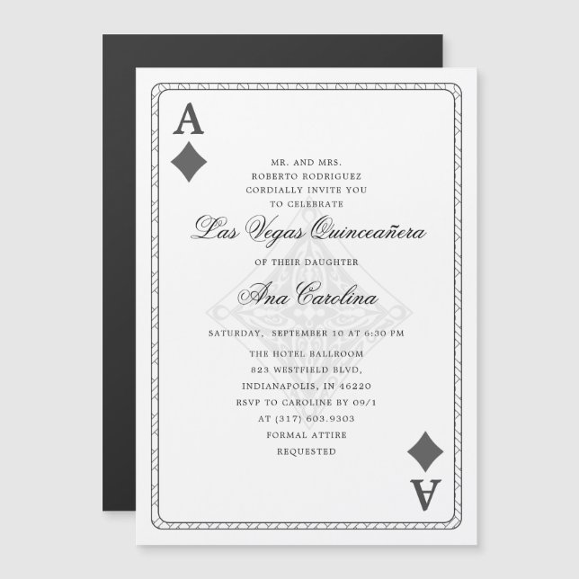 Unique Elegant Las Vegas Casino Quinceañera Magnetic Invitation (Front/Back)