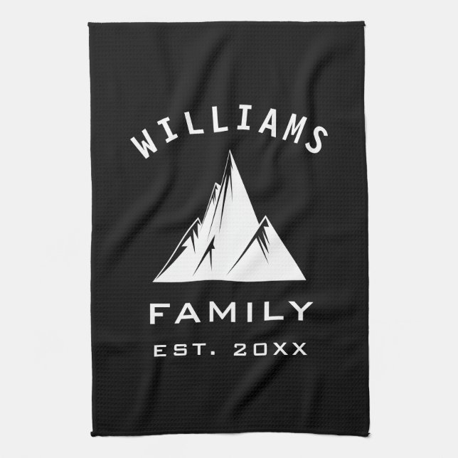 Unique Elegant Mountain Family Name Black White Tea Towel (Vertical)