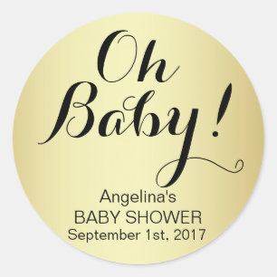 Unique Elegant OH BABY! Gold Baby Shower Classic Round Sticker